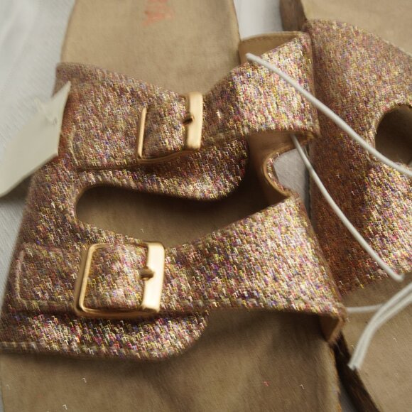 Mia Women’s Glitter Slide Sandals Rose Gold Double Buckle Comfort Footbed Size 8 - Picture 4 of 9